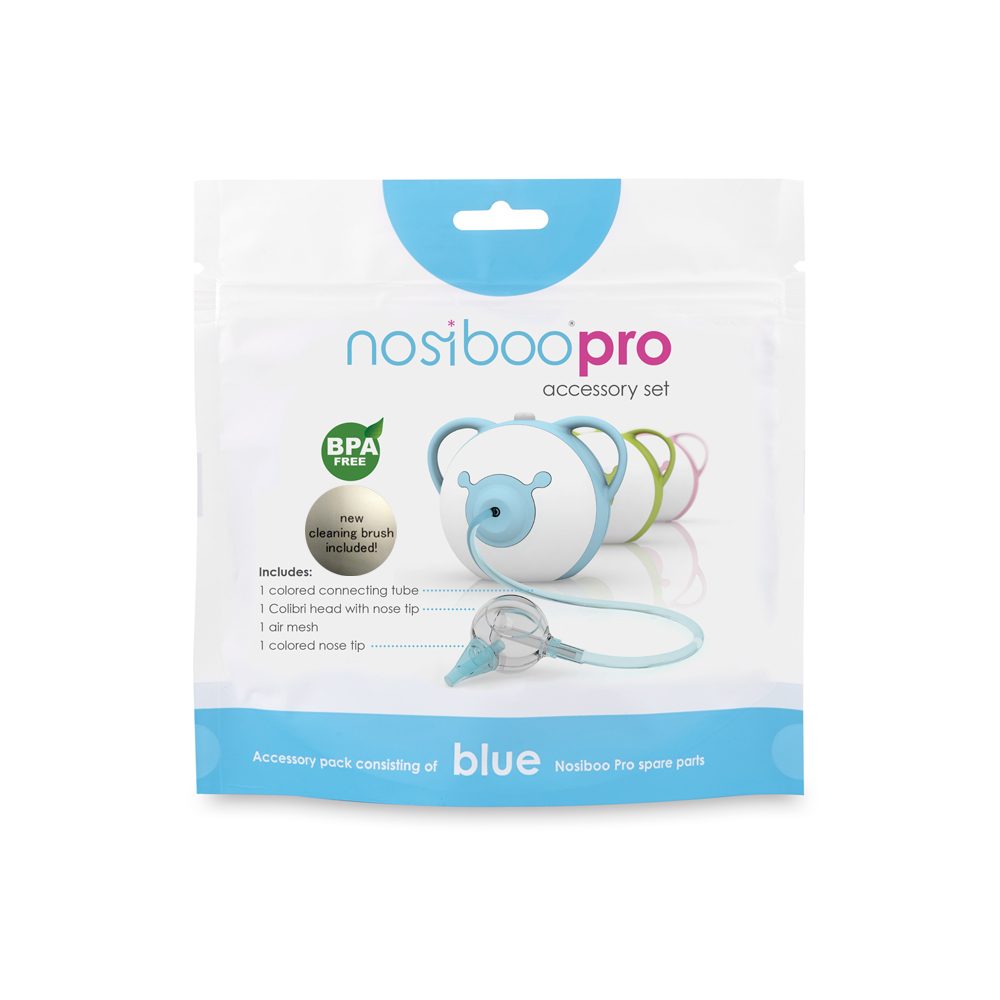 Opakowanie zestawu akcesoriów Nosiboo Pro Accessory Set w kolorze niebieskim