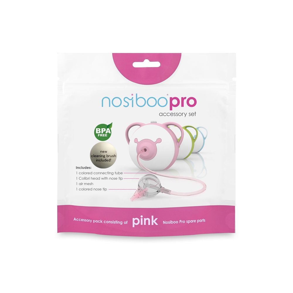 Opakowanie zestawu akcesoriów Nosiboo Pro Accessory Set w kolorze różowym